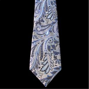 Paul Fredrick Blue/Silver Paisley Silk Tie
